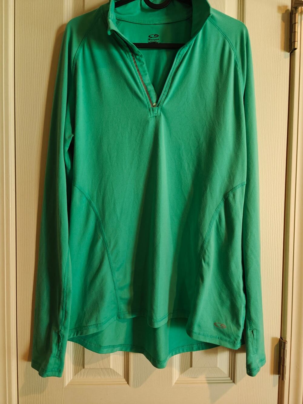 C9 Champion Women's Medium 1/4 Zip Pullover Top DuoDry Green Long Sleeve Active